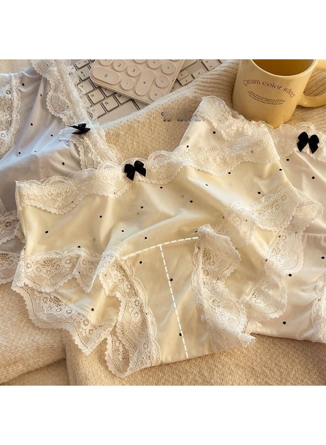 6PCS/SET French silk panties for women polka dot bow girl student thong - Image 5